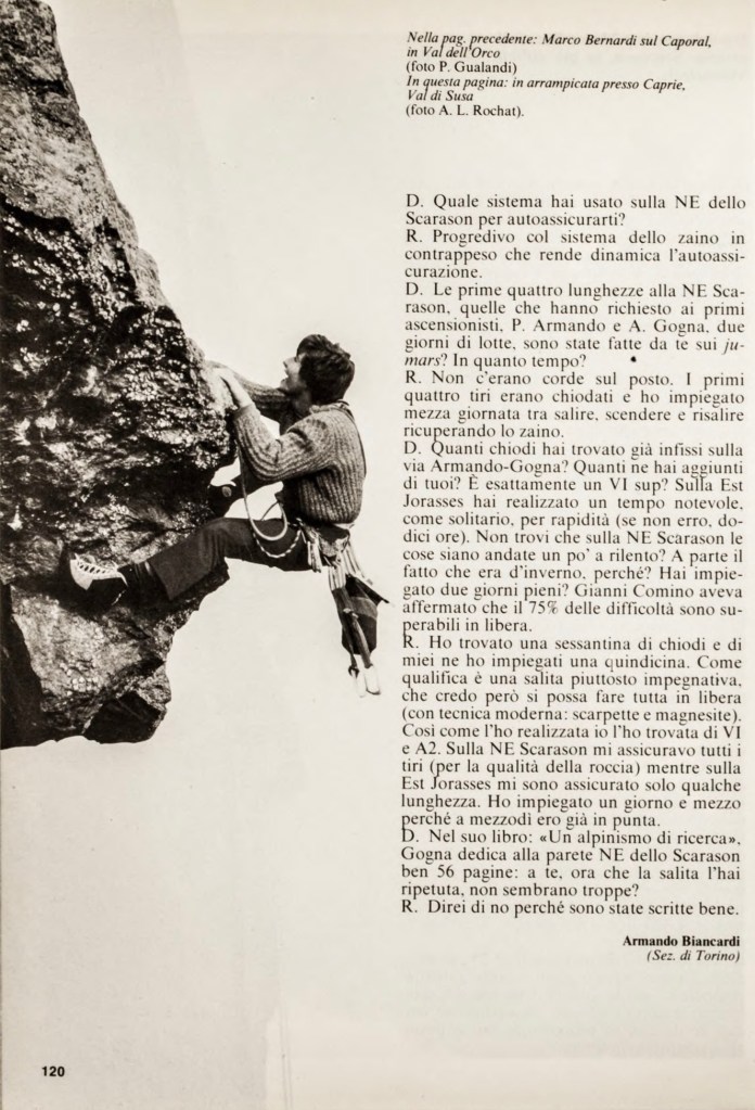 Intervista a Marco Bernardi Rivista mensile del CAI 1982